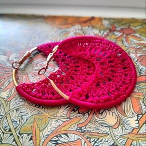 Vibrant Hot Pink Crochet Hoop Earrings
